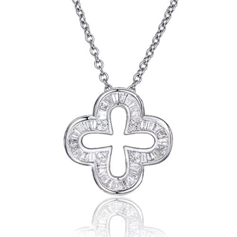 supermodel Womens Diamond Necklace in Sterling Silver Chain 18 Inch Clover Pend